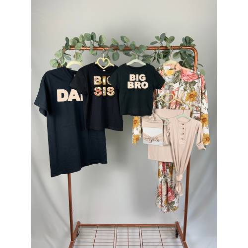 Stone Baby Knotted Gown | Family Set with Vintage Bloom Maternity Robe | Matching Dad T-Shirt, Big Bro t-shirt and Big Sis t-shirt