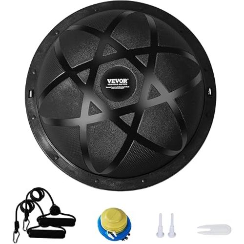 VEVOR Half Exercise Ball Trainer, 23/26 inch Balance Ball Trainer, 1500lbs Capacity Stability Ball, Yoga Ball with Resistance Bands & Foot Pump, Strength Fitness Ball for Home Gym Full Body Workout