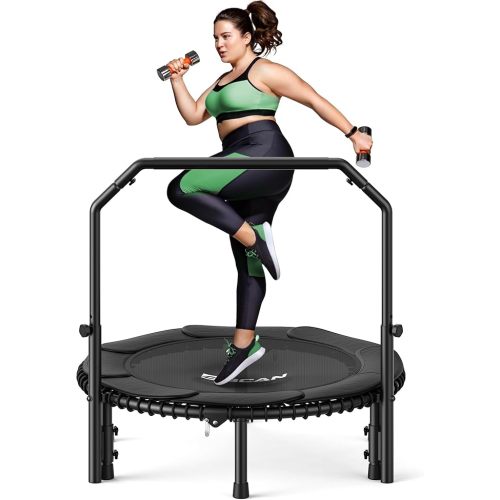 BCAN BT2 450/550LBS Mini Rebounder Trampoline for Adults with Bar, Fitness Trampoline with Bungees, Adjustable Handle, Stable & Quiet, Indoor Outdoor, Whole-Body Workout - 40IN/48IN | FED Fitness