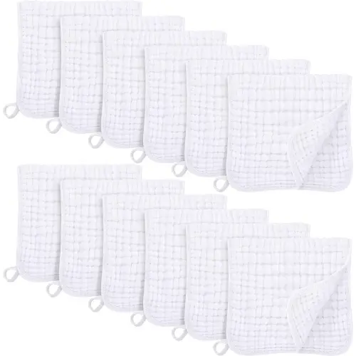 Muslin Burp Cloths for Baby 100% Cotton Burping Cloths for Boys Girls Large 20''X10'' Extra Soft and Absorbent 12 Pack - White