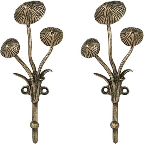 SOFFEE DESIGN 2pcs Metal Gold Coat Hooks with 3D Mushrooms Shape, for Entryway, Bathroom, Bedroom Farmhouse Decoration