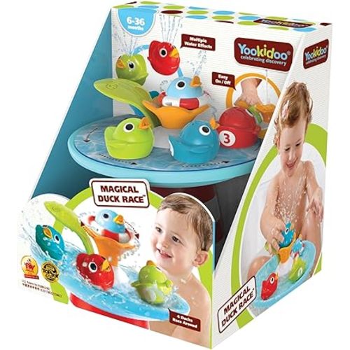Yookidoo Duck Race Baby Bath Toy - Water Fountain and Four Racing Magical Ducks for Bathtime Sensory Development - Bath Time Fun 6 Months and Up