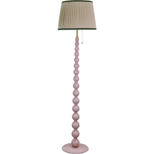 Modern Floor Lamp for Living Room, Farmhouse Floor Lamps, 14X14X59 Inch Pink Wood Base Pull Chain Switch Floor Lamp for Bedrooms and Office (Tapered Pleated Shade)
