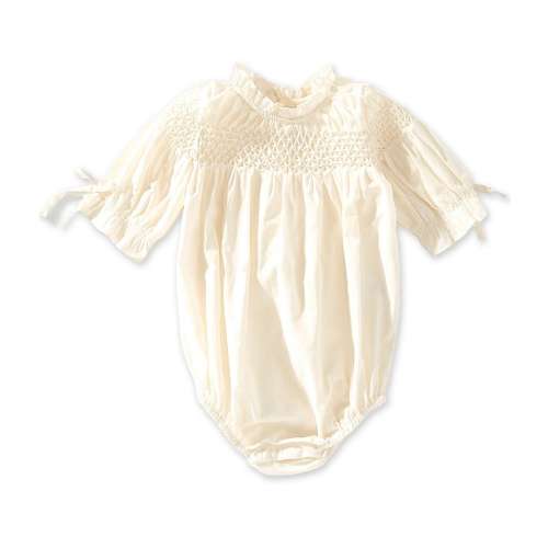 Edgehill Collection x Megan Karp Baby Girls Daphne Honeycomb Smocked Ruffle Detail Bubble Romper
