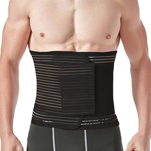 Reian Abdominal Binder for Post Surgery & Postpartum Recovery, Abdomen Hernia Support Belt for Women & Men (Black, Medium)
