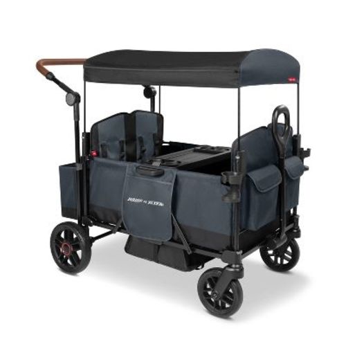 Radio Flyer Pathfinder+ Quad 4 Seat Stroller Wagon - Steel Gray: All-Terrain Tires, Adjustable Harness, EVA Wheels, Foot Operated Brake