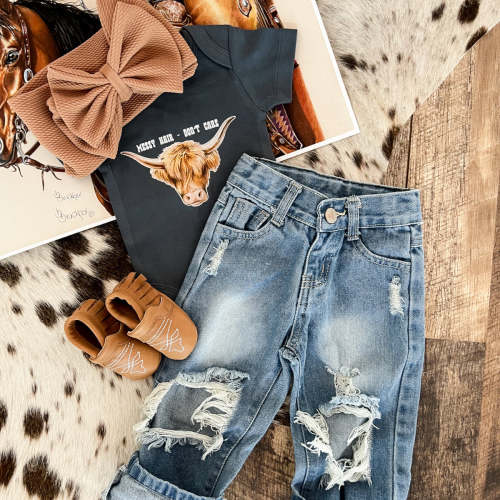Western Denim Distressed Jeans(Kid) – theFRINGEDpineapple