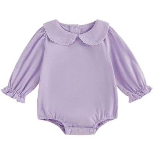 Balaflyie Baby Boy Girl Bubble Romper Long Sleeve Plain Collar Bodysuit