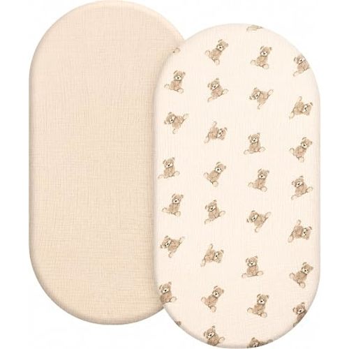 Organic Baby Bassinet Sheets 2 Pack 33”x17” 100% Muslin Cotton for Baby Girl Boy, Soft Fitted Mattress Pad Cover Compatible with Halo BassiNest Swivel Sleeper, Graco, Baby Delight, Chicco, Angelbliss
