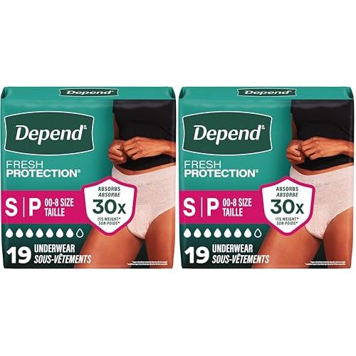 Depend FIT-Flex Incontinence Underwear for Women, Disposable, Maximum Absorbency, Small, Blush, 19 Count (Pack of 2)