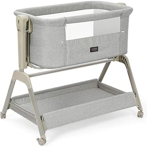Ezebaby Baby Bassinet Bedside Crib, 3-in-1 Rocking Bassinets Bedside Sleeper with Comfy Mattress and Wheels, 6-Height Adjustable, Stable and Secure Crib for Newborn Infant
