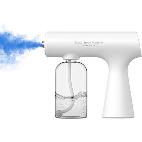 Nano Spray Machine Blue Ray Mist Sprayer Gun – Handheld Cordless Rechargeable Atomizer, 350ML Refillable, Single Gear, Fine Mist for Home/Salon/Office/Travel Water-Based Solution Mister (White)