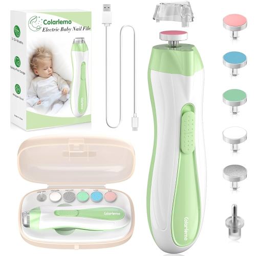 Rechargeable Baby Nail Trimmer Electric Baby Nail File, 15-in-1 Safe & Easy Nail Clippers Filer Buffer Kit with Dust Cover LED Light for Newborn Infant Toddler Adult Toes Fingernails, Green