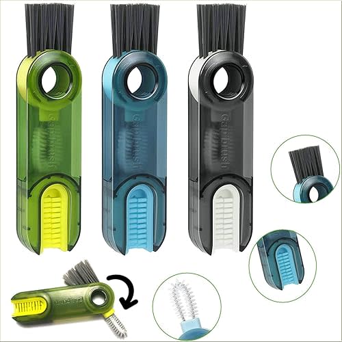3 in 1 Cup Lid Cleaning Brush Set Multifunctional Bottle Brush Cleaner Tiny Bottle Cup Lid Brush Straw Cleaner Tools Mini Silicone Bottle Cup-Holder Cleaner