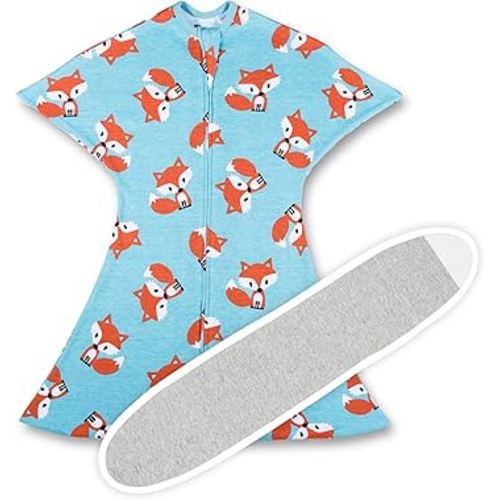SleepingBaby Zipadee-Zip Transition Swaddle (Friendly Fox, X-Small for 3-6 Months) and Snuggle Strap (Grey, One Size) - Wearable Baby Blanket and Accessory for Easy Diaper Changes - Polyester, Spandex