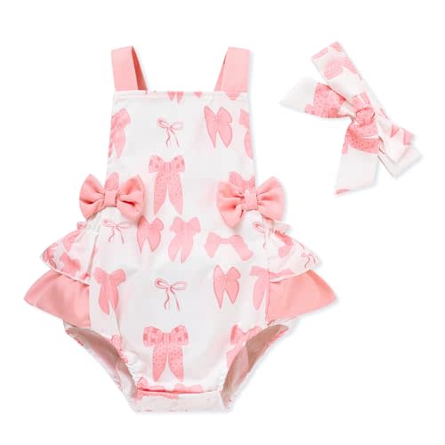 GRNSHTS Infant Baby Girls Ruffle Romper Toddler Sleeveless Halter Bodysuit Jumpsuit+Headband Summer Clothes
