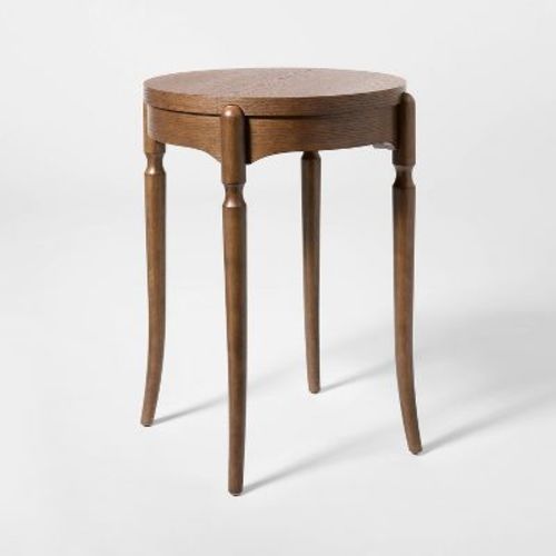 Cabriole Leg Round Side Table Dark Walnut Brown - Fully Assembled