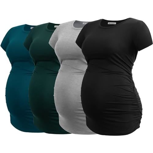 Smallshow Women's 4 Pack Maternity Shirts Short Sleeve Pregnancy Tops Clothes