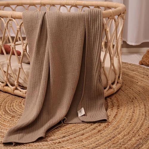Knitted Organic Cotton Baby Blanket- Swaddle Blanket, 30" x 40" Soft Receiving Blanket for Newborn (Mochachino)