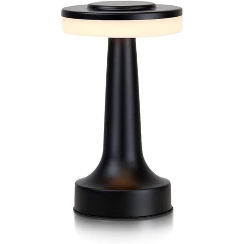 Cordless Metal Desk Lamp, Touch Sensor Control LED Table Lamp,3 Color Stepless Dimmable Battery Powered Lamp for Living Room, Dorm, Home Office (Black)
