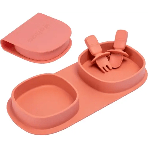 Silicone Foldable Novelty Dinner Plates,Baby Plates Travel Essential with Forks and Spoons,Microwave & Dishwasher SafeWatermelon