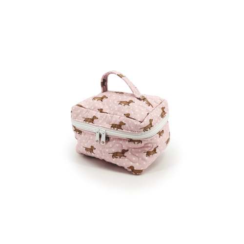 Dachshund Dots Pink Quilted Travel Case