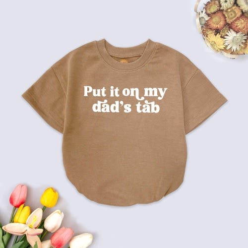 Put It On Daddy’s Tab Baby Romper, Gift for New Dad, Funny Father’s Day Outfit, Newborn Gift for Dad, Baby Girl Outfit, Funny Baby Gift