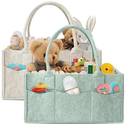 HIPHOP PANDA 2-Pack Diaper Caddy Organizer - Nursery Storage Bin & Car Organizer for Diapers, Wipes, and Baby Essentials - Dual-Color Solid Set (Green/Oatmeal), Regular Size