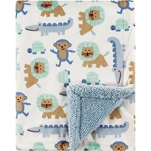 Luvable Friends Unisex Baby Plush Blanket with Sherpa Back, Boy Jungle, One Size