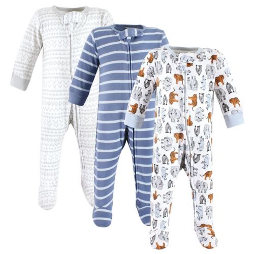 Touched by Nature Infant Boy Organic Cotton Sleep and Play, Boy Endangered Safari, 3-6 Months