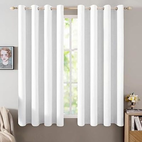MIULEE Linen Textured Curtains for Bedroom Solid 100% Blackout Thermal Insulated Bright White Grommet Room Darkening Curtains & Drapes Luxury Decor for Living Room Nursery 52 x 54 Inch (2 Panels)