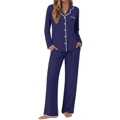 Ekouaer Pajamas for Women Set Long Sleeve Lounge Set Soft Button Down Pjs