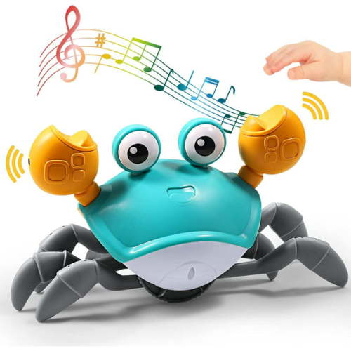 Beefunni Baby Escape Crawling Crab Interactive Learning Toys, Infant Tummy/Bath Toys with Musical Sounds & Lights Moving Sensory Induction Crabs for Toddler