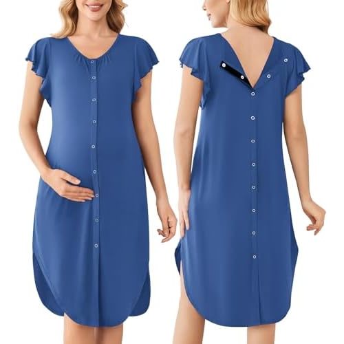 Ekouaer Labor and Delivery Gown 3 in 1 Nursing/Hospital/Breastfeeding/Maternity Flying Short Sleeve Nightgown with Button