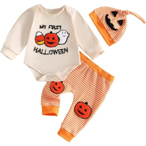 Infant Baby Boy Halloween Outfit Newborn Pumpkin Romper Pants Set