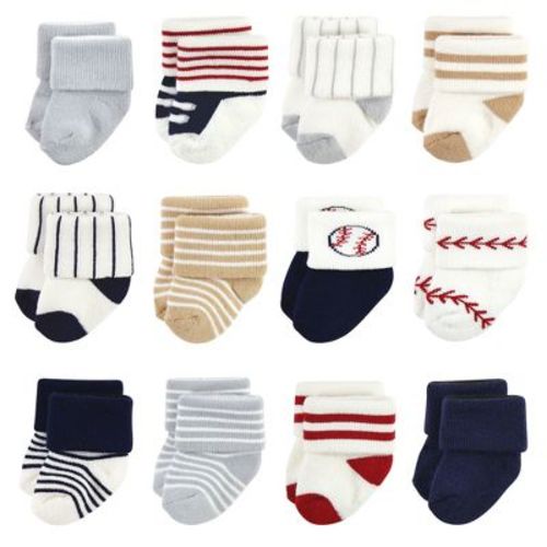 Little Treasure Basics Infant Baby Cozy Terry Baby Sock 12-Pack, Home Run Stripes, 0-6 Months