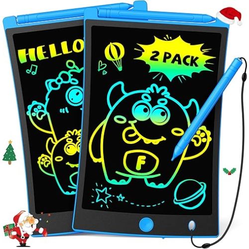 TEKFUN 2 Pack LCD Writing Tablet with Stylus, 8.5in Erasable Doodle Board Mess Free Drawing Pad for Kids, Car Trip Educational Toys Birthday Christmas Gift for 3 4 5 6 7 Girls Boys (2*Blue)