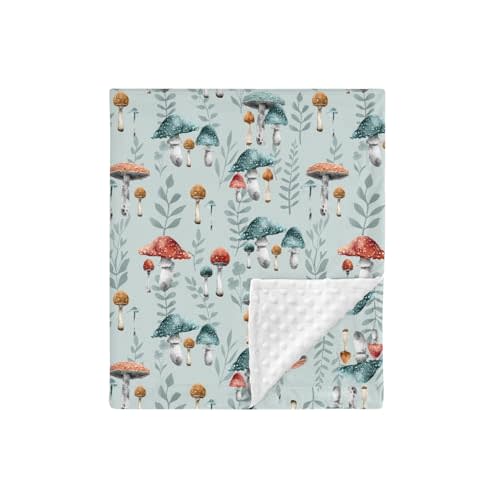 HawSkgFub Boho Mushroom Forest Mink Baby Blankets Dotted Backing Boy Girl Shower Gift, Blue Magic Plant Double Layer Nursery Receiving Swaddle, Soft Newborn Infant Toddler Bed Crib Bedding 30 x 40