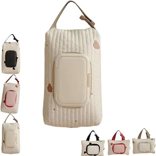 Embroidered Bear Stroller Wet Wipe Pouches,Stylish Bear Embroidery Wet Wipe Pouches,Portable Baby Wipe Holder Embroidery Baby Storage Bag Designings Stylish for Travel & Daily Use Diaper Bag (KhakiB)