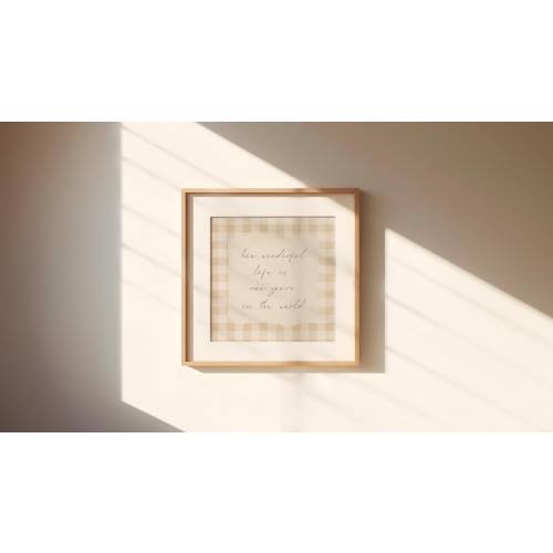 How Wonderful Life Is Now You're In The World Print, Baby Boy Square Nursery Print, Gingham Boho Nursery Decor, Girl Decor, Neutral Nursery