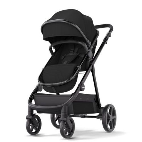 Mompush Meteor 2-in-1 Stroller - Black Fabric Silver Frame