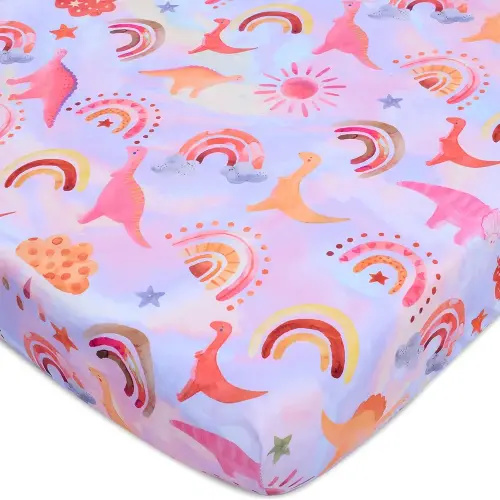 Cloele Dinosaur Fitted Crib Sheet for Girls 1 Pack Baby Nursery Sheet Soft Cozy Bed Sheet for Standard Crib and Toddler Mattresses - Pink Crib Mattress Sheet Infant Toddler Sheet for Baby Girls Boys