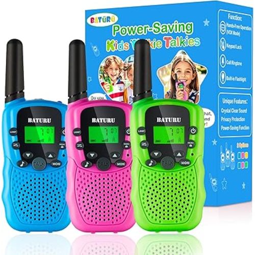 BATURU Walkie Talkies for Kids 3 Miles Long Range, Battery-Saving Walkie Talkie, 22 Channels Kids Walkie Talkies 3 Pack, Outdoor Camping Toys for Girls Boys Age 5-10, Stocking Stuffers for Girls Boys