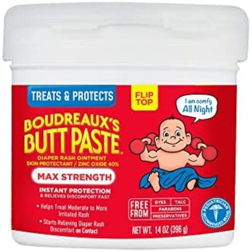 Boudreaux's Butt Paste Maximum Strength Diaper Rash Cream, Ointment for Baby, 14 oz Flip-Top Jar