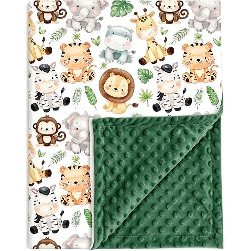 Safari Baby Minky Blanket for Boys, 30x40 Inch Jungle Animals Toddler Soft Minky Blanket with Double Layer Dotted Backing, Nursery Bedding Swaddle for Newborns, Infants, Toddlers, Receiving Blanket