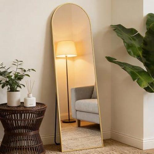 NEWBULIG 59"x16" Arched Full Length Mirror, Full Body Floor Mirror, Gold