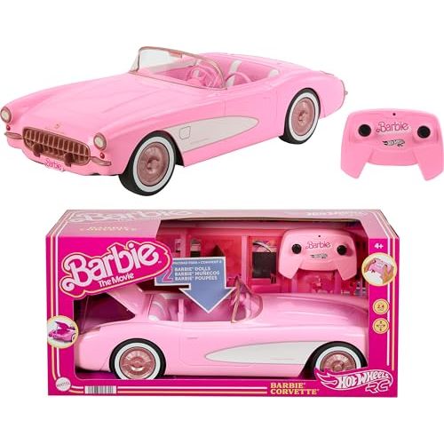 Barbie Hot Wheels RC Corvette from The Movie, Full-Function Remote-Control Toy Car Holds 2 Dolls