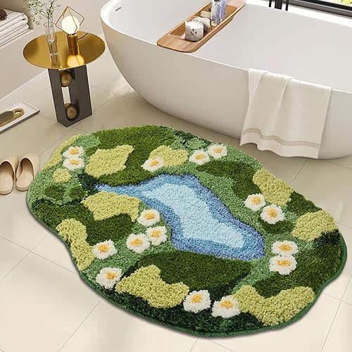 Moss Bath Mat,Cute Green Bathroom Rug Thick Bathroom Rugs Runner Rug Long Absorbent Non Slip Microfiber Rugs for Shower Floor, Sink, Bedroom, Home Accessories Decor, Moss Green 31"×21"