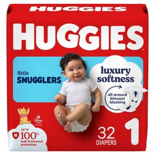 Huggies Little Snugglers Diapers - Size 1 - 32ct: Wetness Indicator, 8-14lbs, Cotton, No Fragrance Added