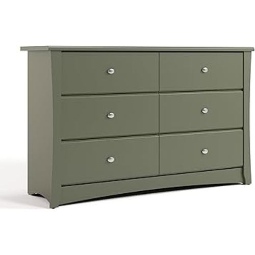Storkcraft Crescent 6 Drawer Double Dresser (Olive) – GREENGUARD Gold Certified, Nursery Dresser for Kids Bedroom